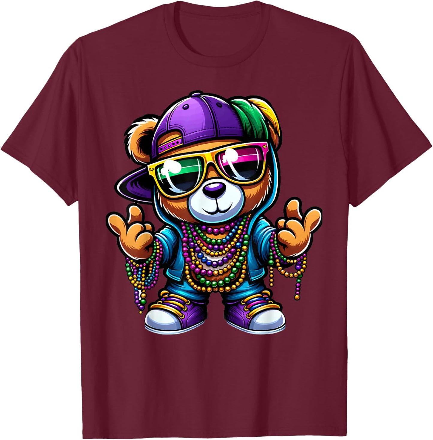 Mardi Gras for Boys Hip Hop Teddy Bear New Orleans T-Shirt - T-Shirt | Maroon