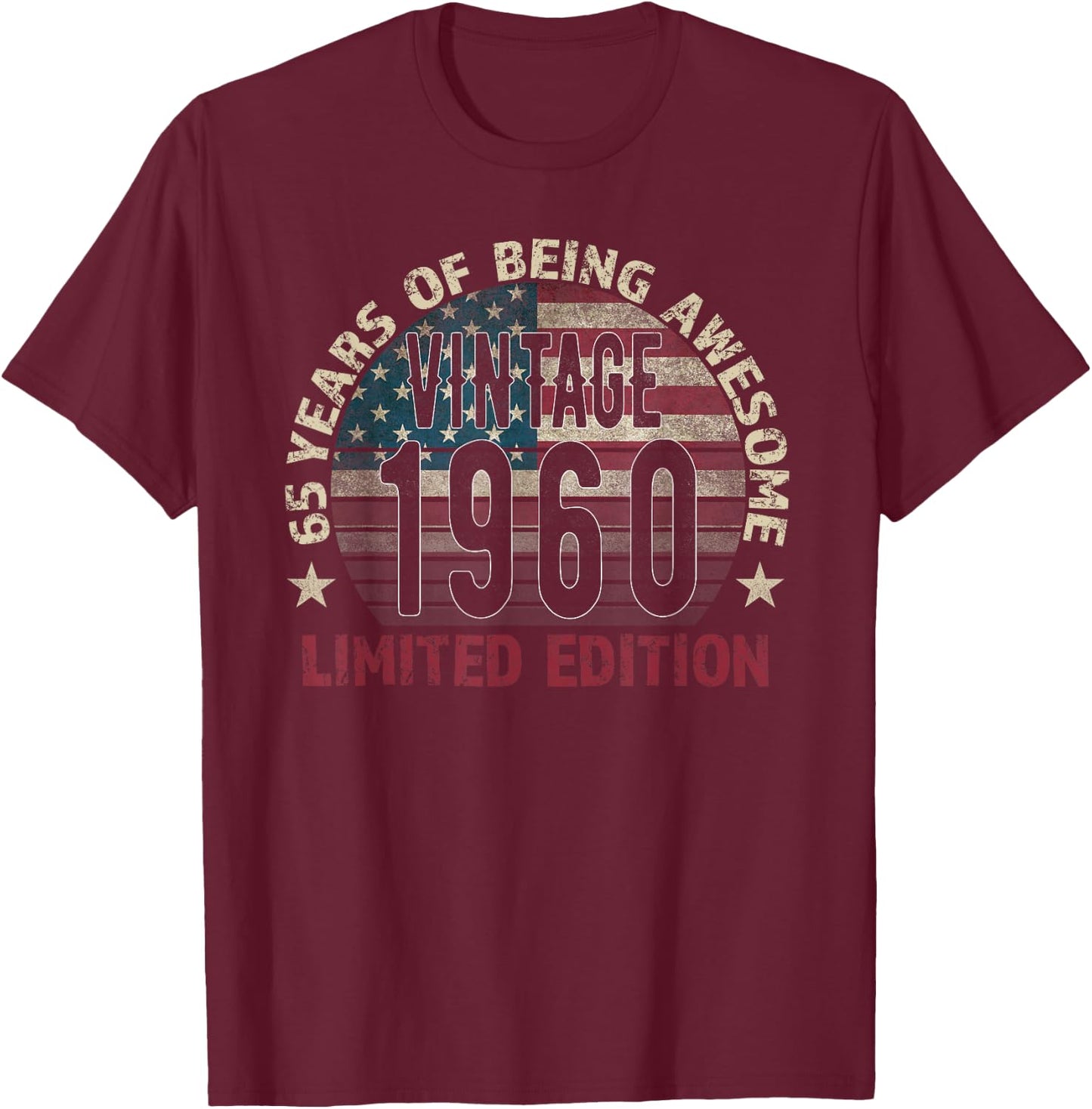 65th Birthday Gift men Vintage born 1960 turning 65 Year Old T-Shirt - T-Shirt | Maroon