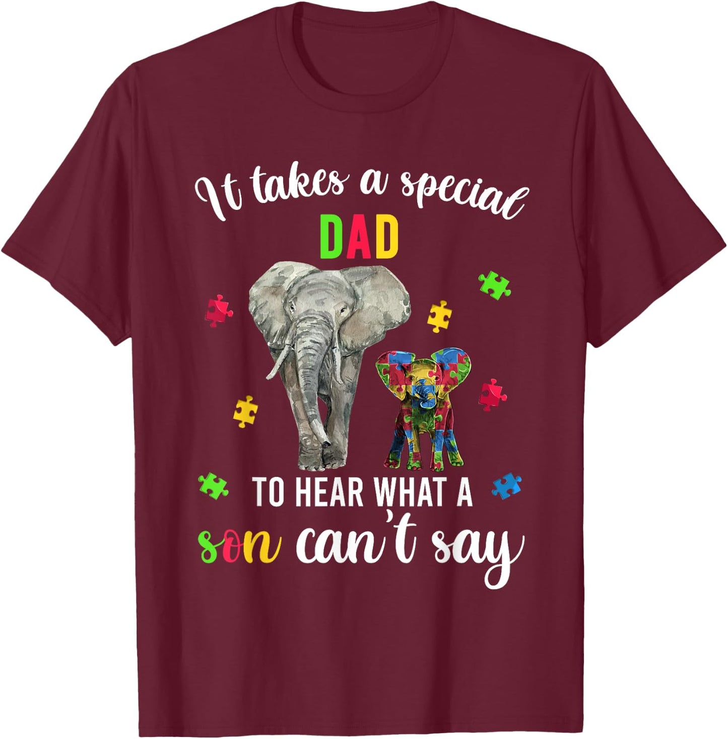 Autism Awareness Family Support Shirts, Autism Dad Elephants T-Shirt - T-Shirt | Maroon