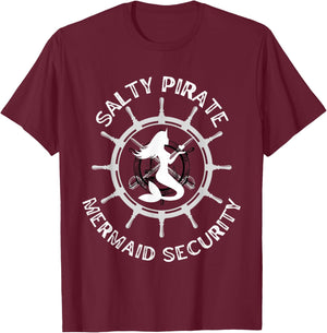 Salty Pirate Mermaid Security Dad, Boyfriend, Brother Merman T-Shirt - T-Shirt | Maroon
