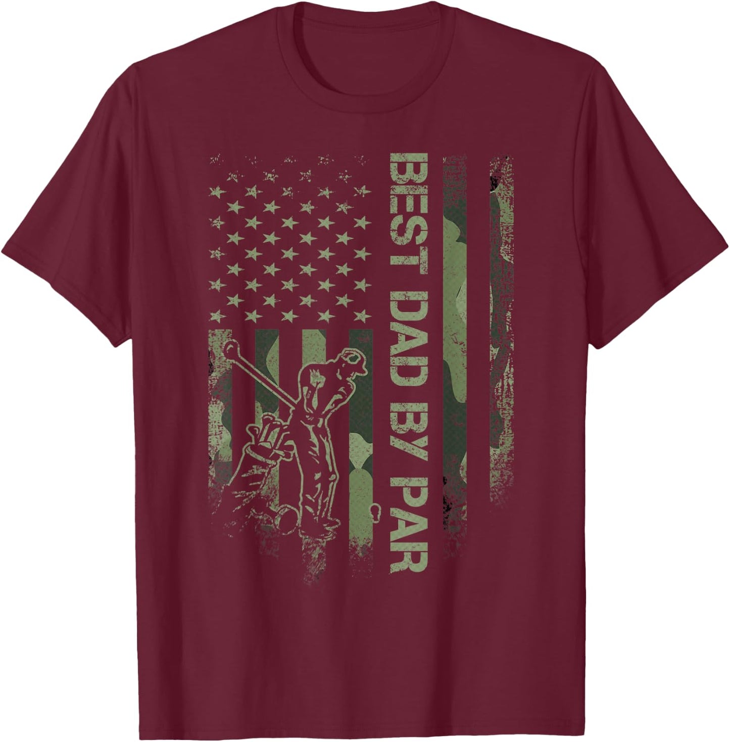 Vintage American Camo Flag Best Dad By Par Golfer Silhouette T-Shirt - T-Shirt | Maroon