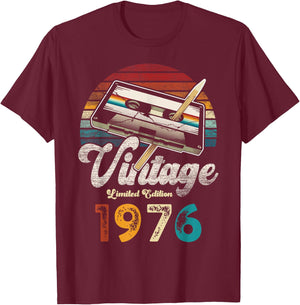 Vintage 1976 Birthday 49 Years Cassette Pencil T-Shirt - T-Shirt | Maroon