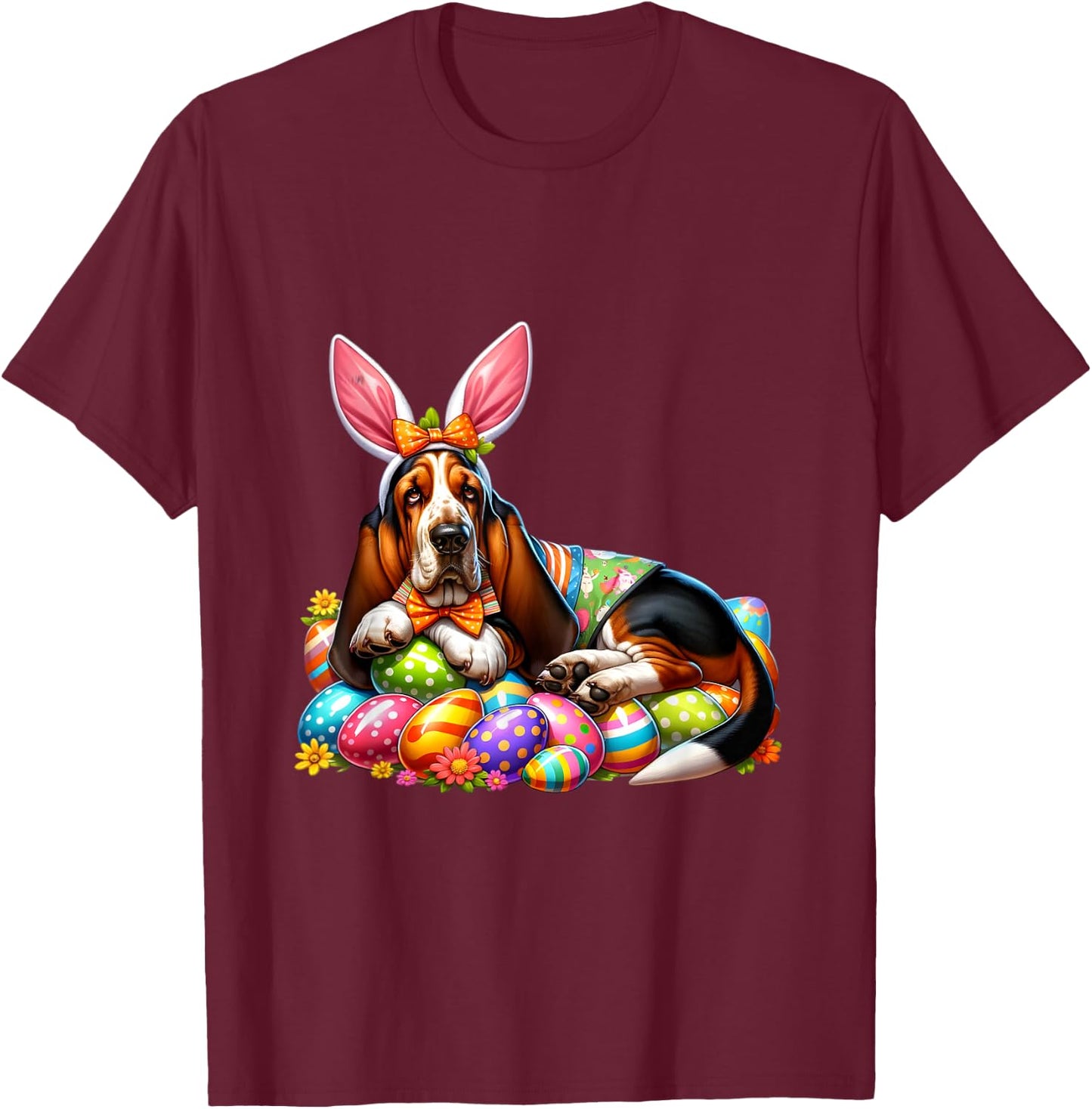Funny Easter Day Basset Hound Bunny Costume T-Shirt - T-Shirt | Maroon