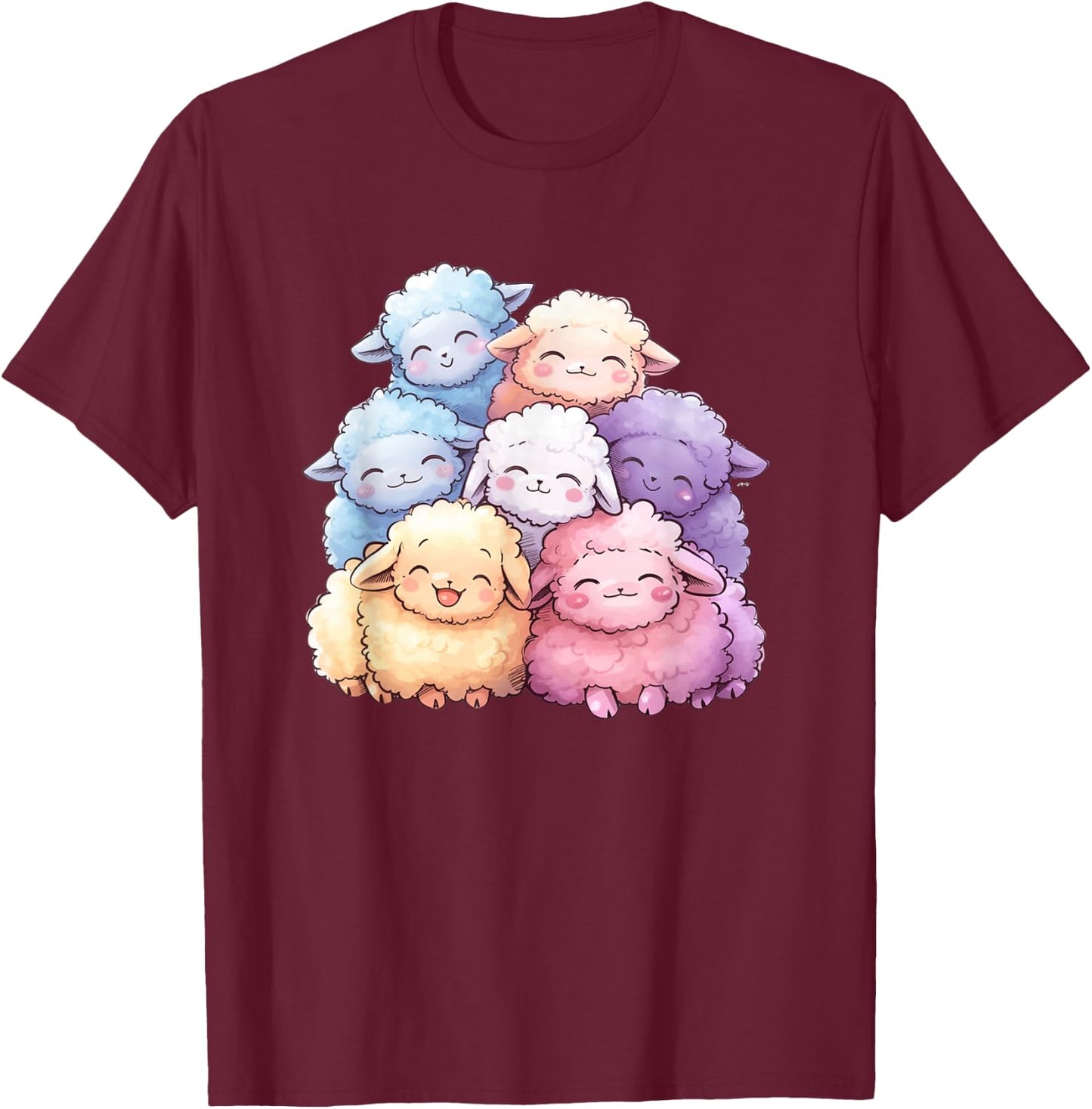 Kawaii Anime Pastel Sheep Farm Kids T-Shirt - T-Shirt | Maroon