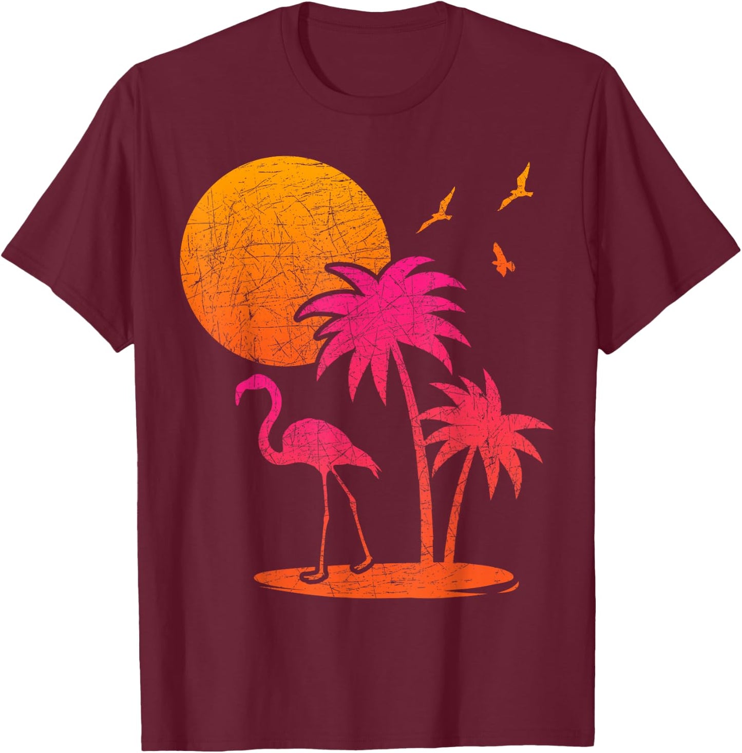 Tropical Summer Holiday Palm Trees Pink Flamingo Summer , black T-Shirt - T-Shirt | Maroon