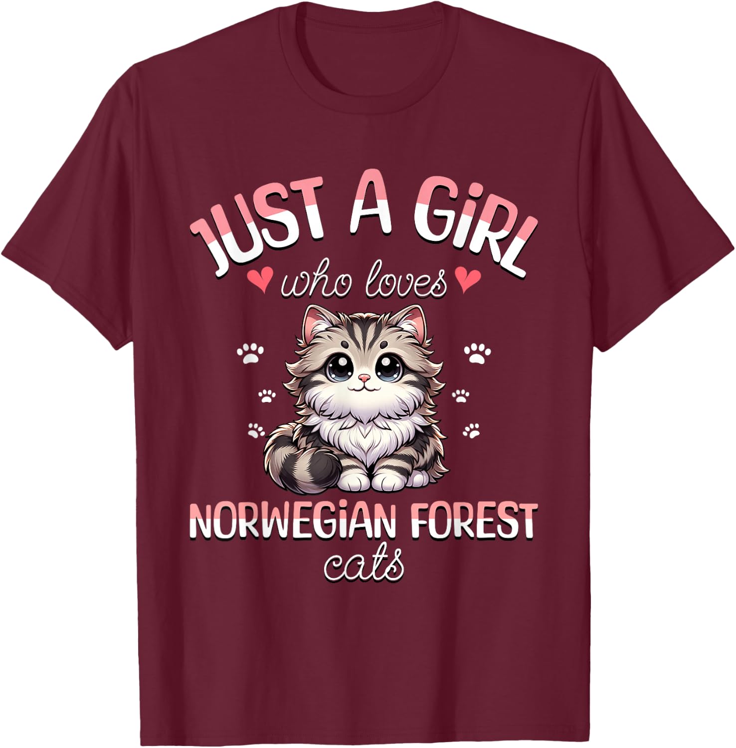 Girl Who Loves Norwegian Cats Loves Norwegian Cat , Black, S T-Shirt - T-Shirt | Maroon