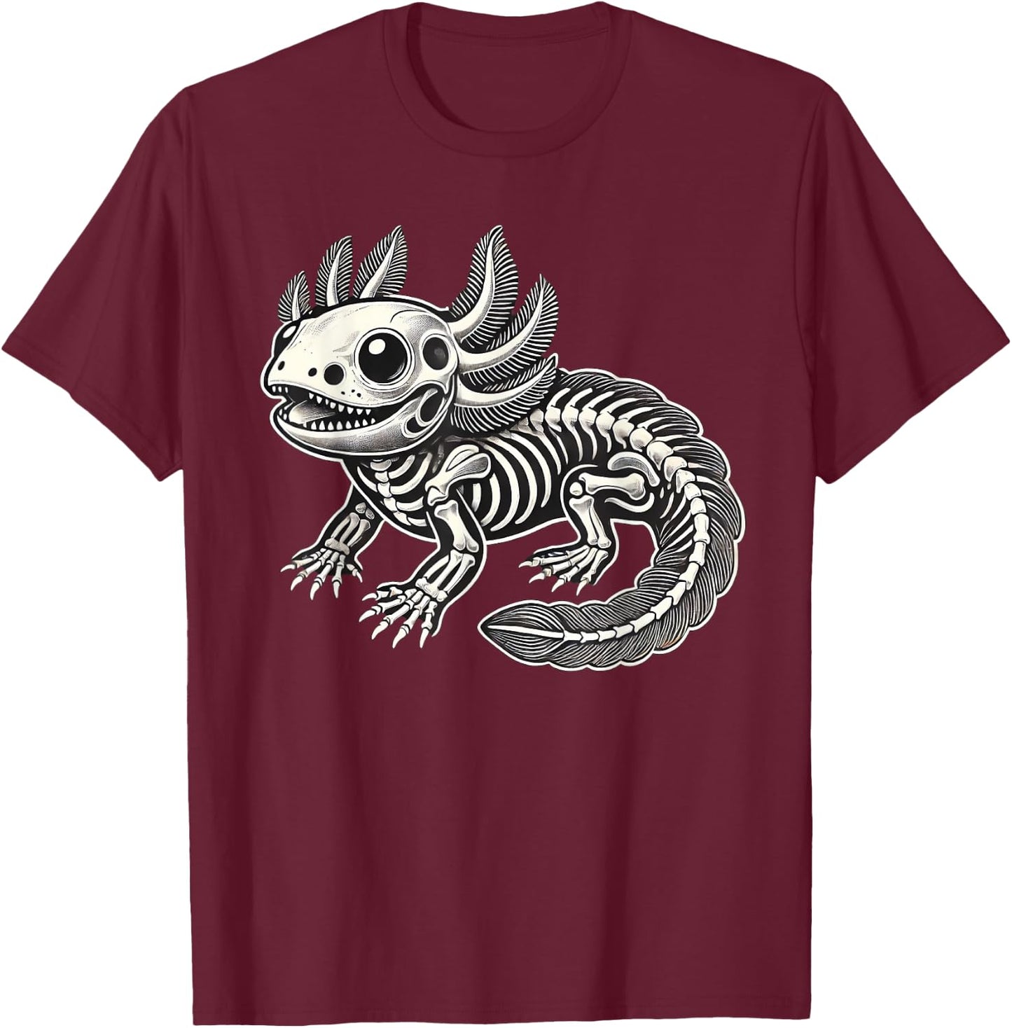 Axolotl Skeleton Halloween T-Shirt - T-Shirt | Maroon
