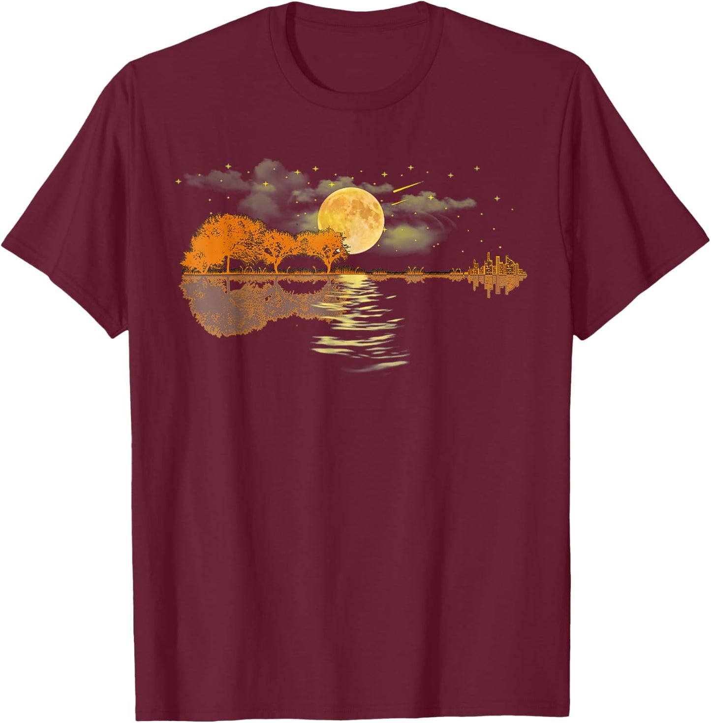 Guitar Lake Reflections Love Musician Acoustic Guitar T-Shirt - T-Shirt | Maroon