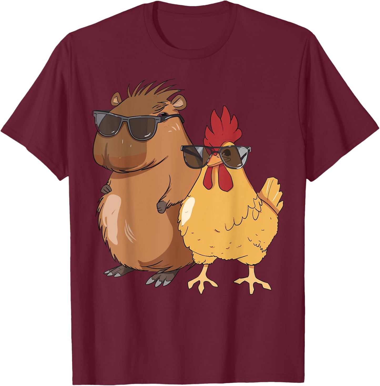 Capybara And Chicken With Love T-Shirt - T-Shirt | Maroon