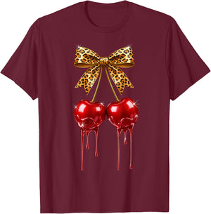 Cherry Bow Coquette Red Cherries T-Shirt - T-Shirt | Maroon
