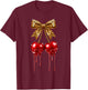 Cherry Bow Coquette Red Cherries T-Shirt - T-Shirt | Maroon