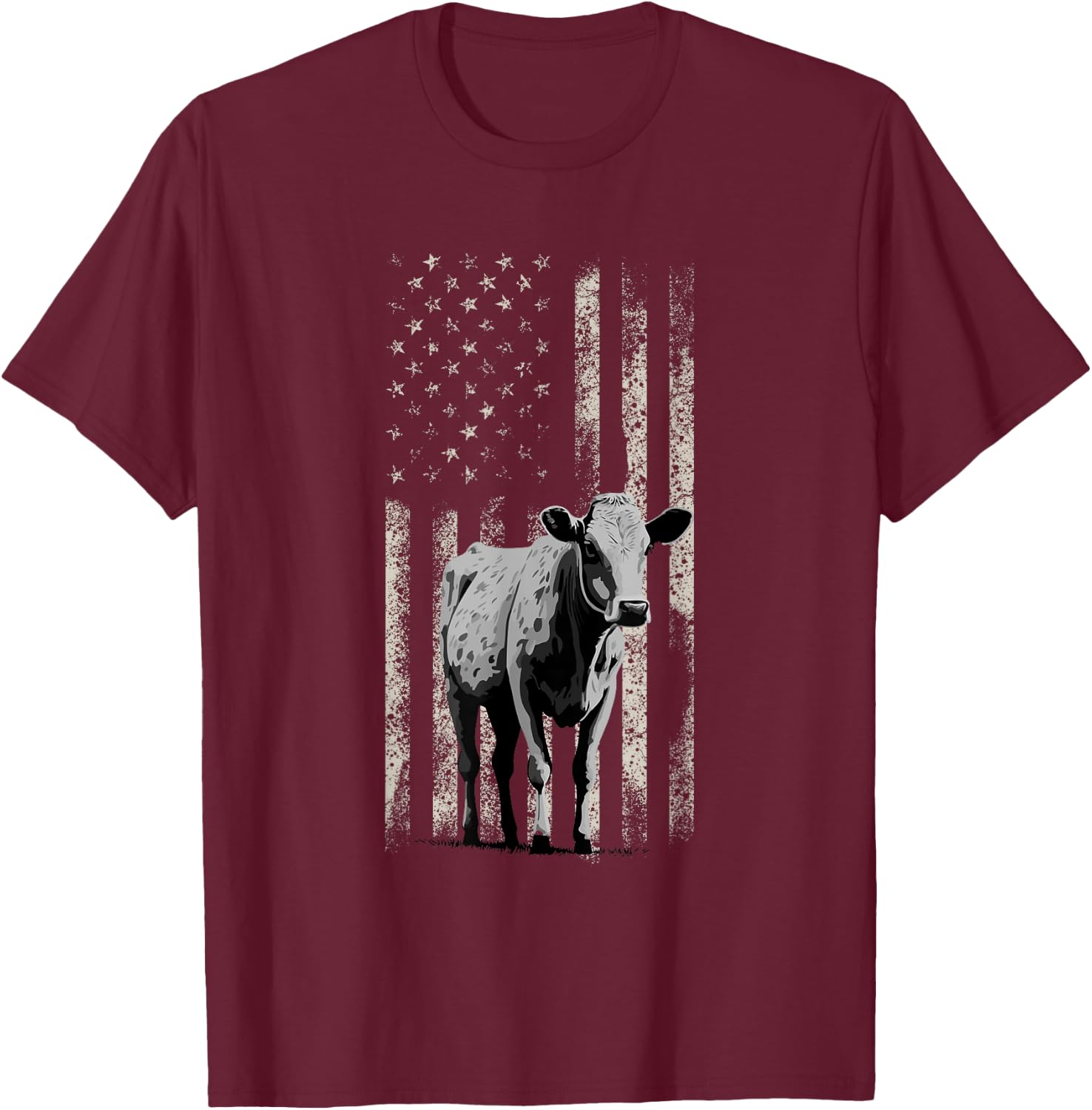 Distressed American-Flag Cow Vintage Patriotic Farmer T-Shirt - T-Shirt | Maroon