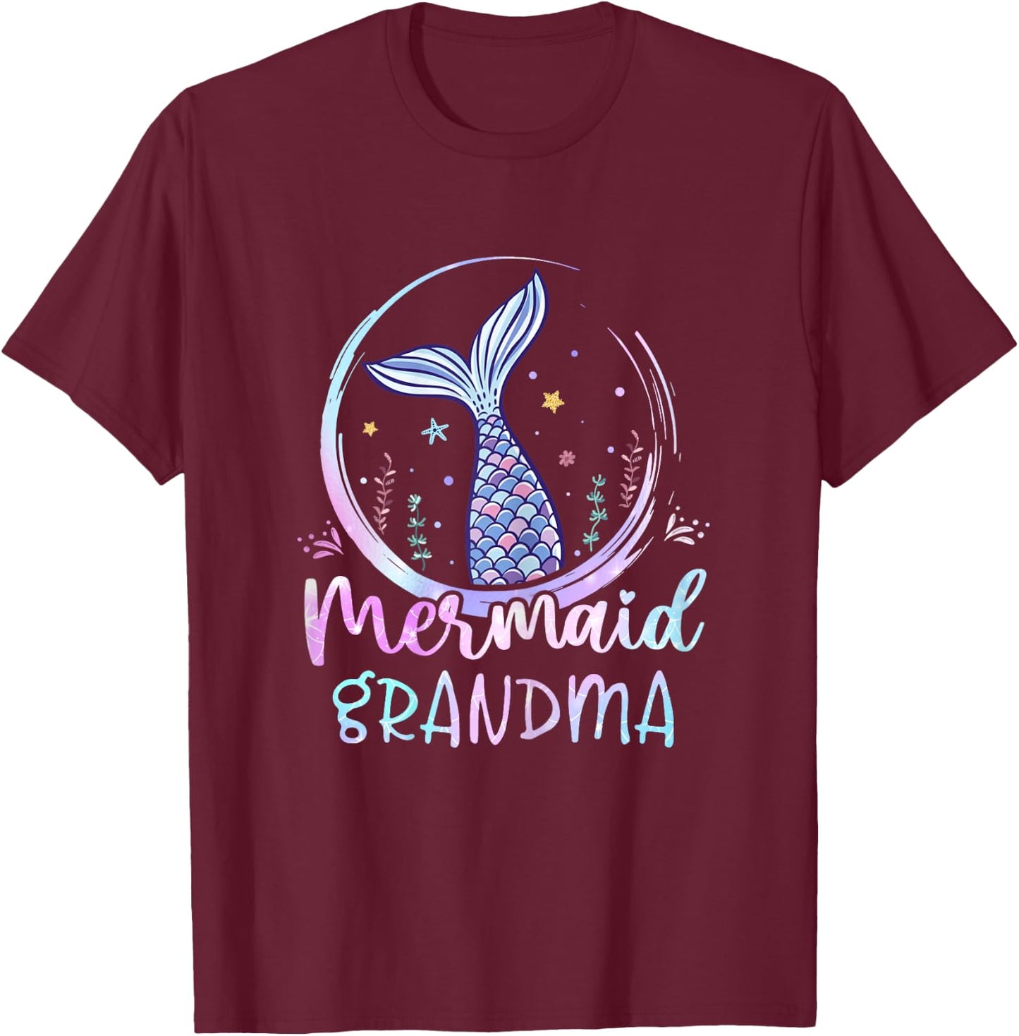 Mermaid Grandma Birthday Mermaid Girl Beach Mermaid Tail T-Shirt - T-Shirt | Maroon