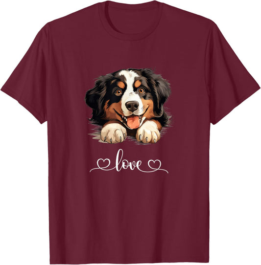 Cute Dog Graphic Love Puppy Bernese Mountain Dog Women T-Shirt - T-Shirt | Maroon