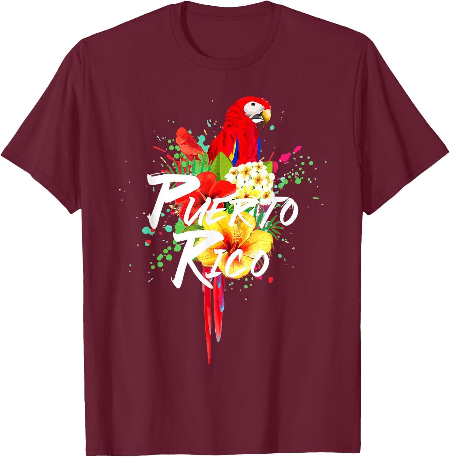 Puerto Rico Rican Parrot Colourful Boricua Souvenir Vintage T-Shirt - T-Shirt | Maroon