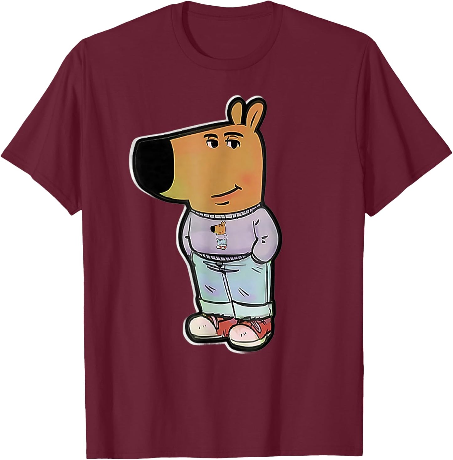 My new character DOUBLE Stylish chill guy meme T-Shirt - T-Shirt | Maroon