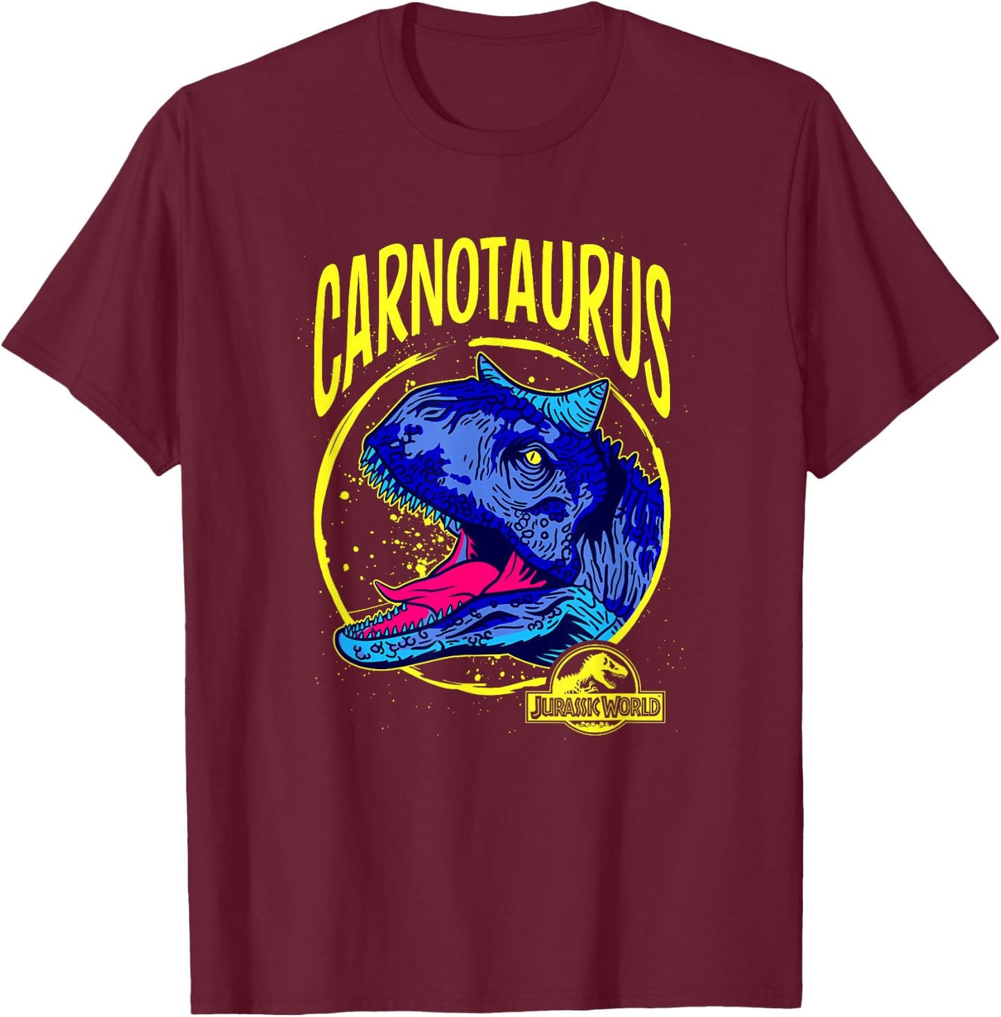 Jurassic World: Fallen Kingdom Carnotaurus Colour Retro Logo T-Shirt - T-Shirt | Maroon