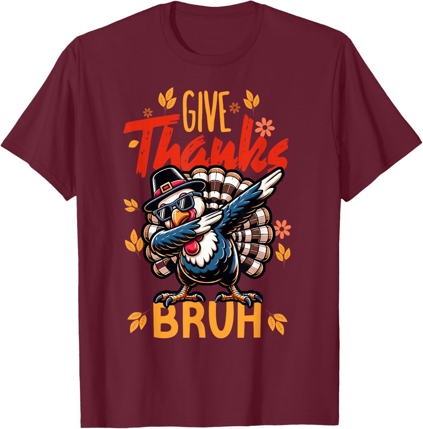 Boys Thanksgiving Bruh Give Thanks Bro T-Shirt - T-Shirt | Maroon