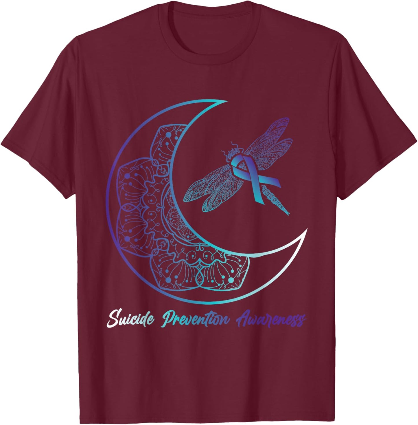 Suicide Depression Moon Dragonfly Prevention Awareness T-Shirt - T-Shirt | Maroon
