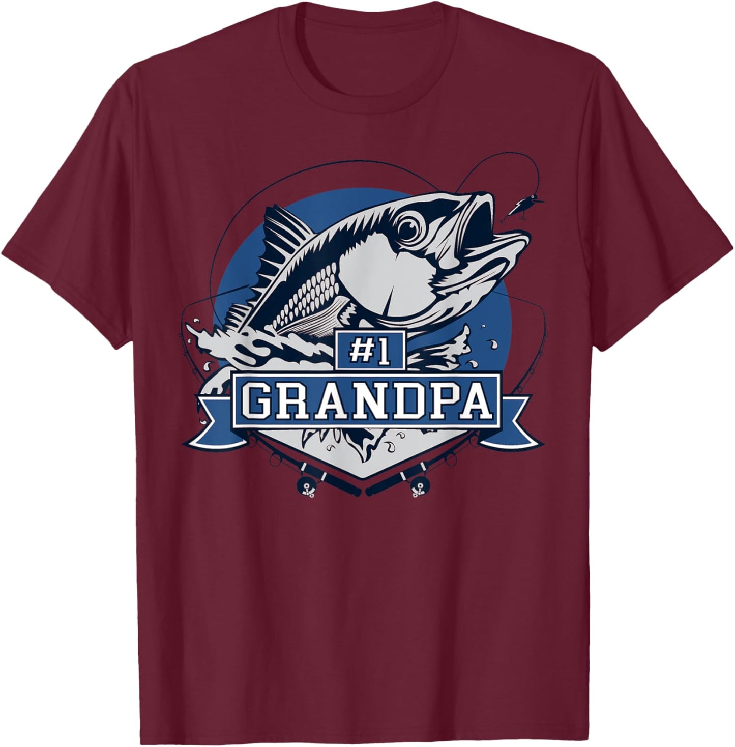 Number One Grandpa Blue Fish Caught T-Shirt - T-Shirt | Maroon
