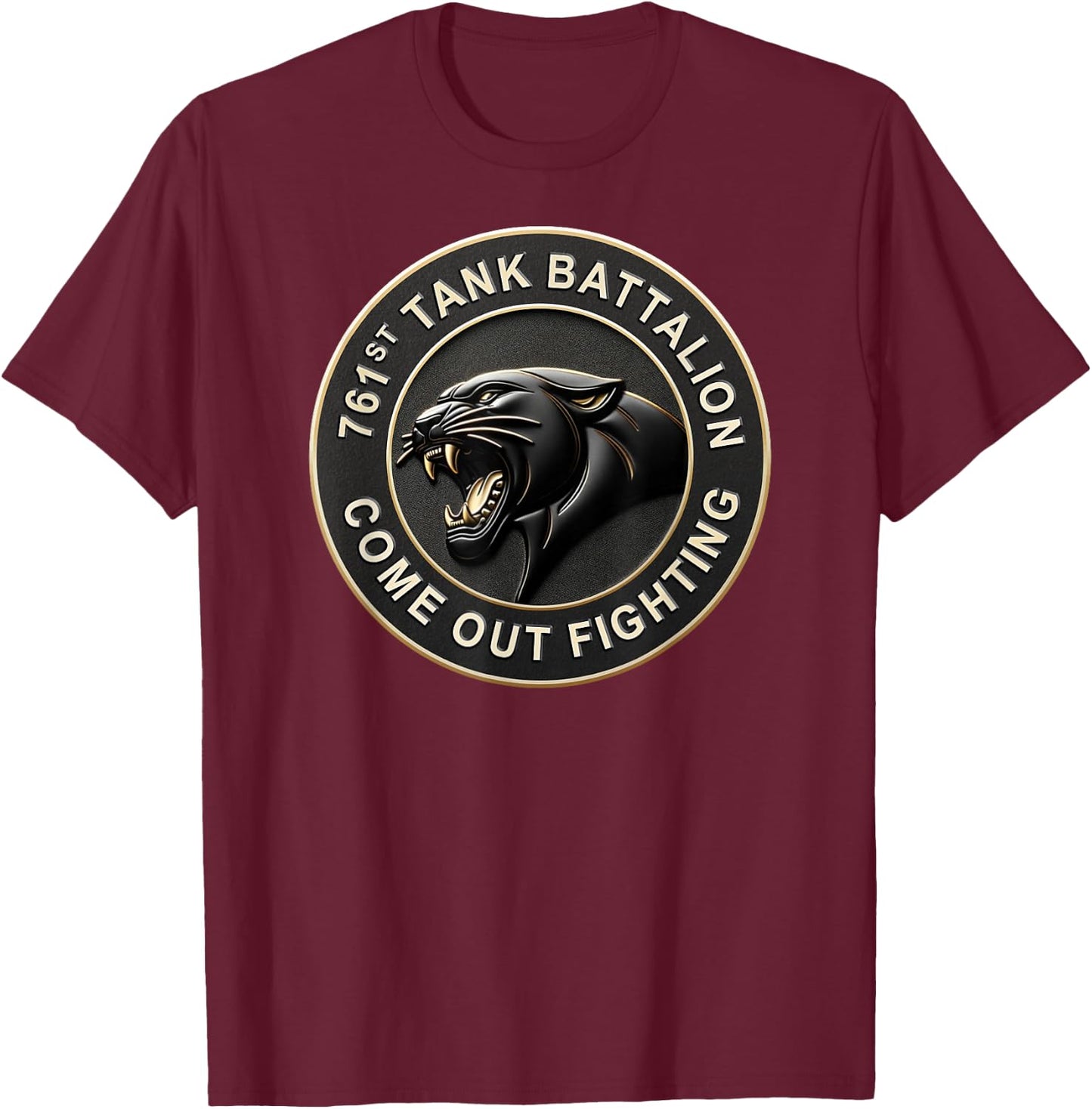 761st Tank Battalion Black Panthers WW2 Emblem Design Remix T-Shirt - T-Shirt | Maroon