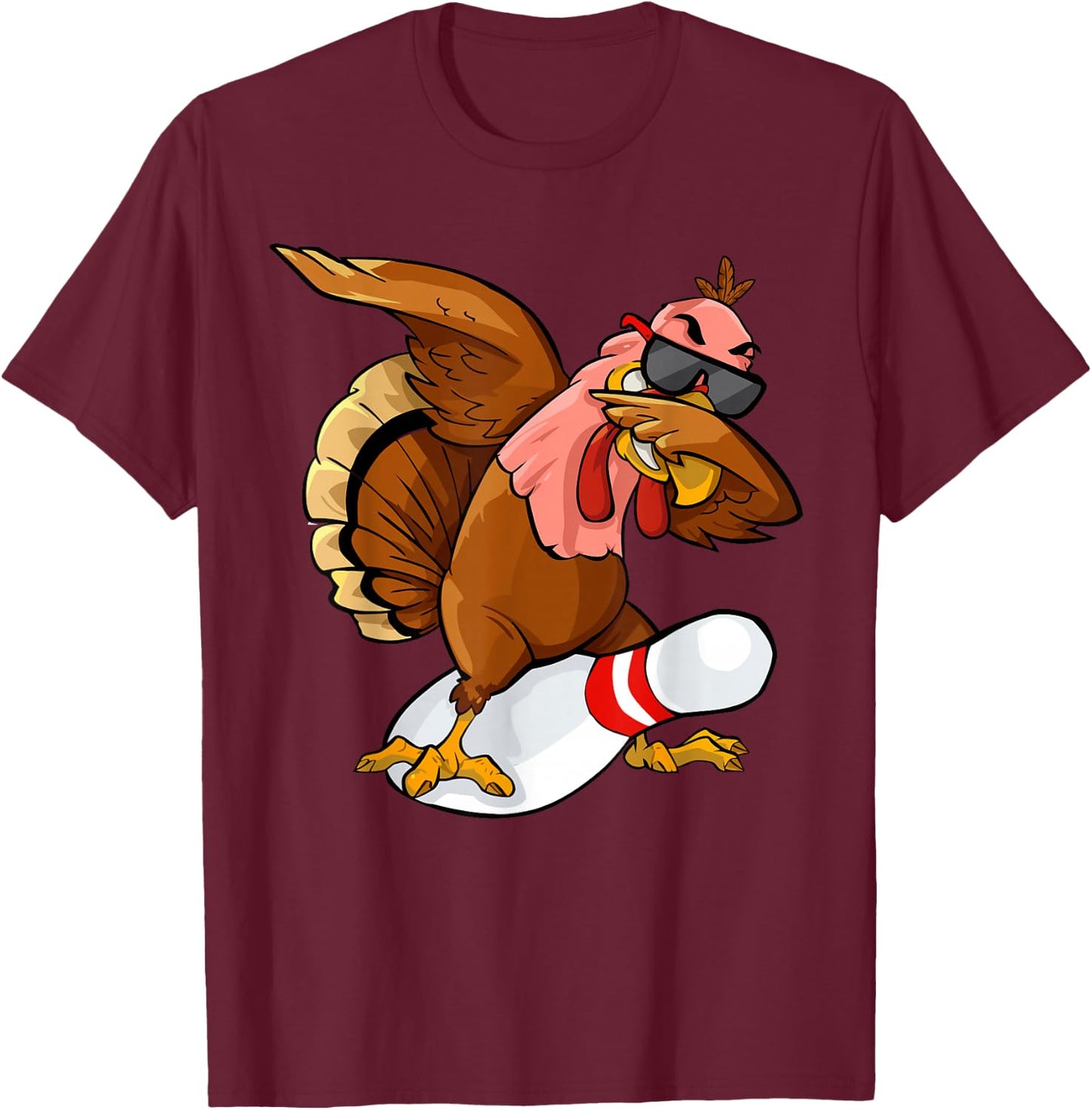 Thanksgiving Bowl Bowler Strike Pin Sport Turkey Bowling T-Shirt - T-Shirt | Maroon