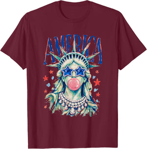 Vintage Statue of Liberty Blowing Bubble America 4th of July T-Shirt - T-Shirt | Maroon