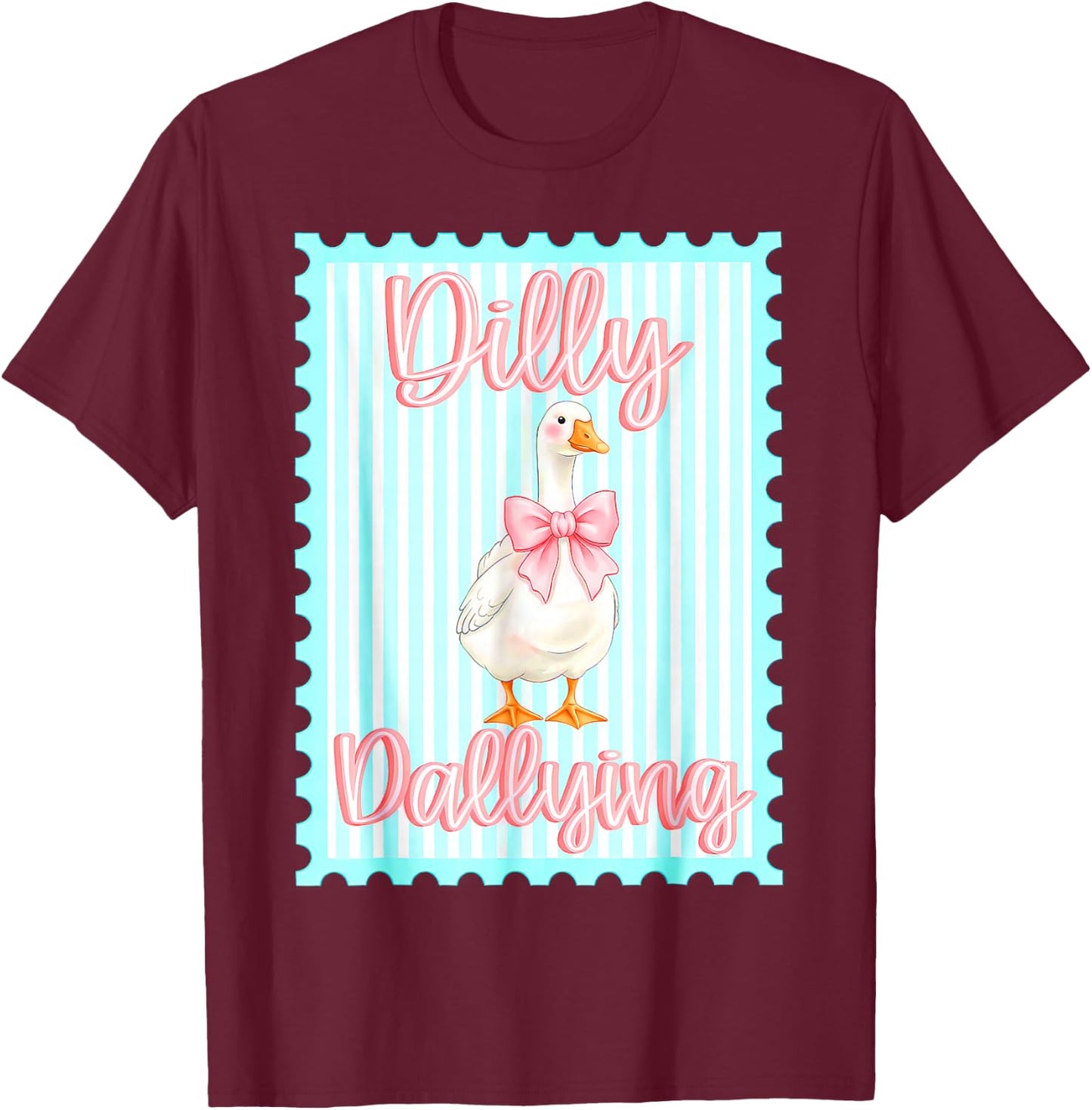 Dilly Dally Goose, Coquette Bow Goose T-Shirt - T-Shirt | Maroon