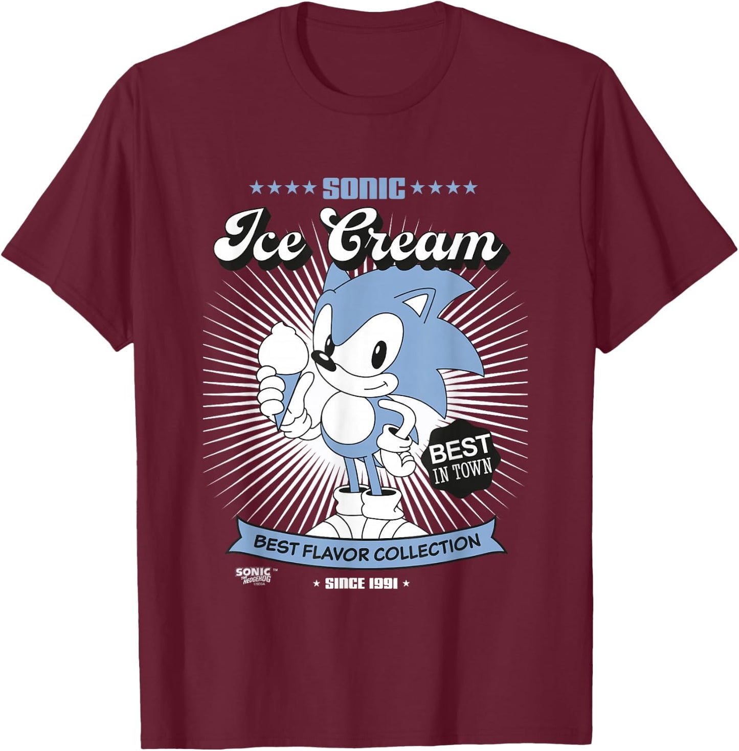 Sonic The Hedgehog Sonic Ice Cream Best in Town Vintage T-Shirt - T-Shirt | Maroon