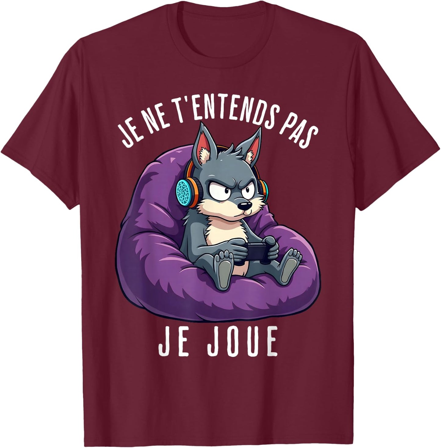 Funny Wolf Gamer Funny Man Boy , Black, S T-Shirt - T-Shirt | Maroon