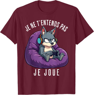 Funny Wolf Gamer Funny Man Boy , Black, S T-Shirt - T-Shirt | Maroon