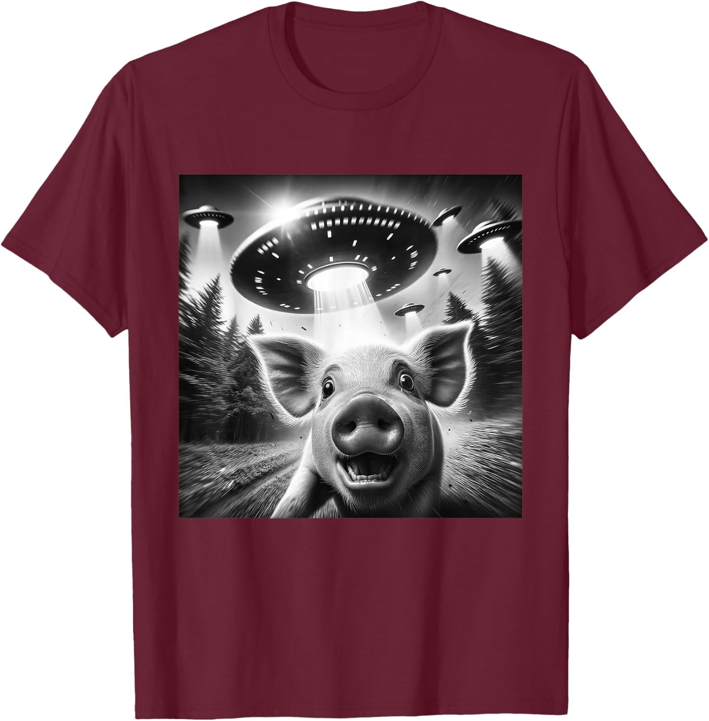 Funny Pig UFO Alien Pig Graphic Men Women T-Shirt - T-Shirt | Maroon