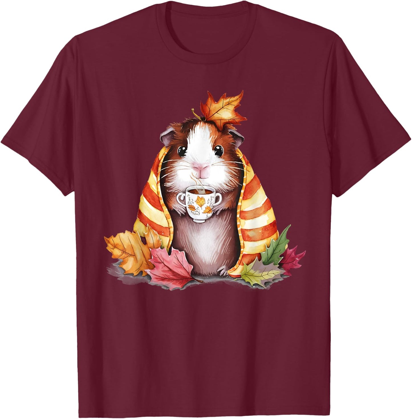 Autumn Guinea Pig In A Blanket Fall Coffee Cup Fall Vibes T-Shirt - T-Shirt | Maroon