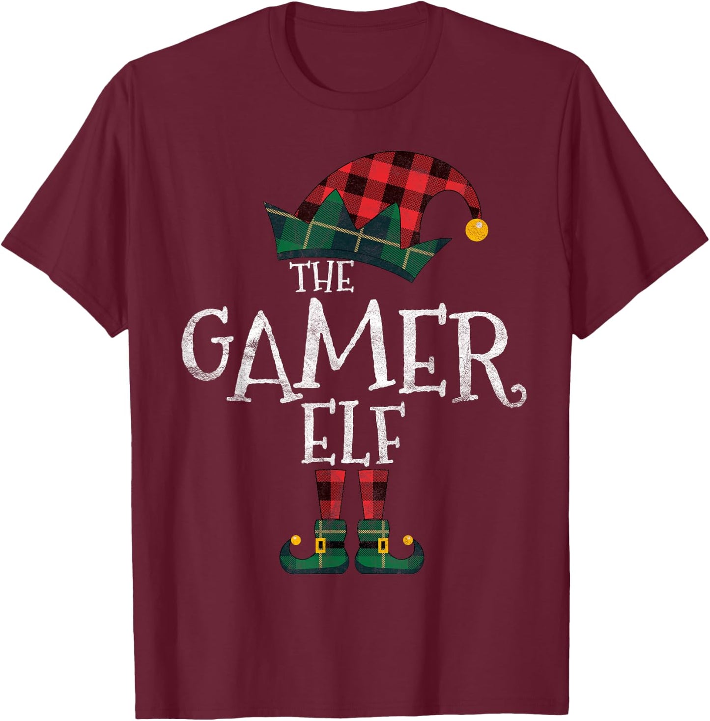The Gamer Elf Matching Family Group Gift Funny Christmas T-Shirt - T-Shirt | Maroon