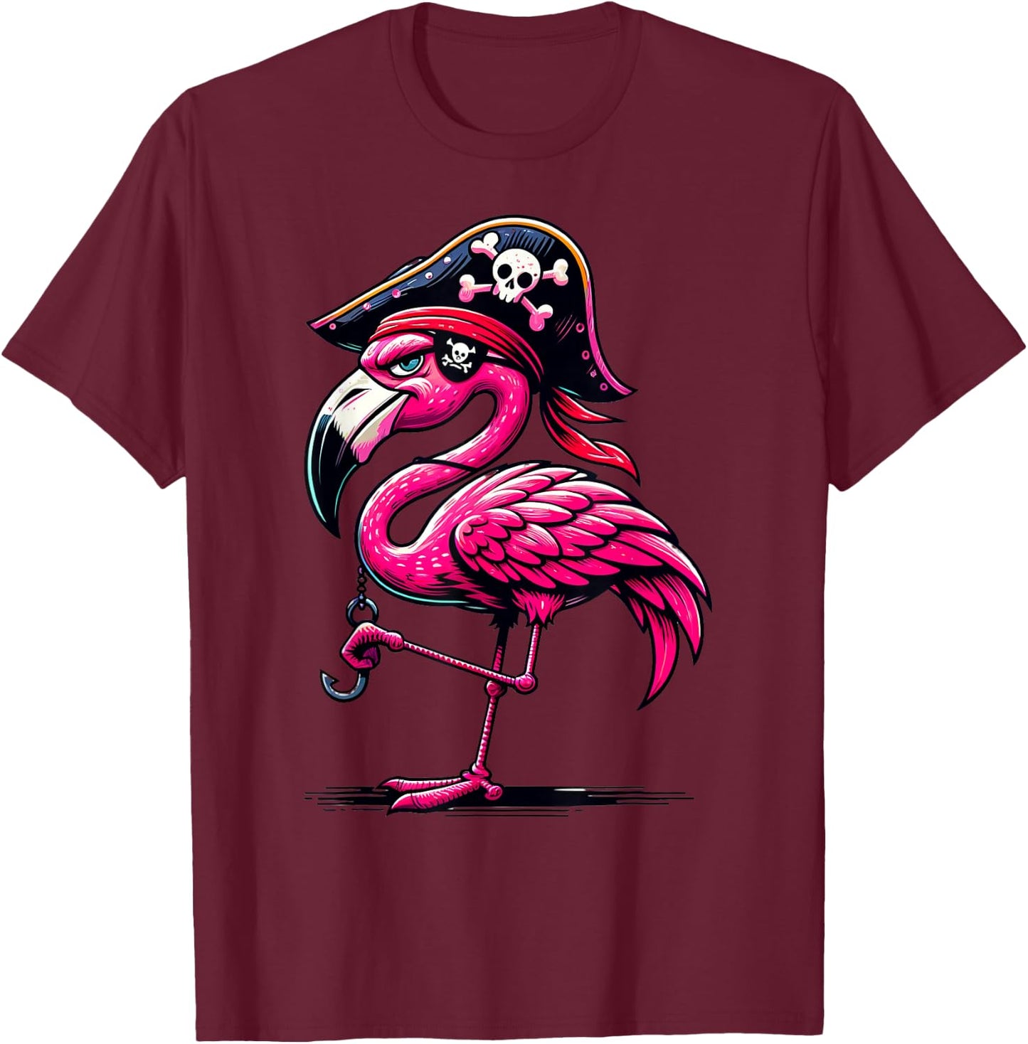 Pirate Pink Flamingo Halloween Party - Jolly Roger T-Shirt - T-Shirt | Maroon