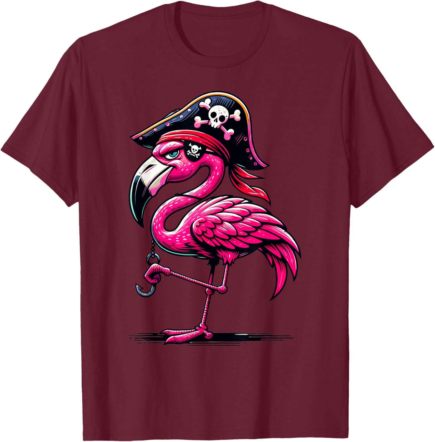 Pirate Pink Flamingo Halloween Party - Jolly Roger T-Shirt - T-Shirt | Maroon