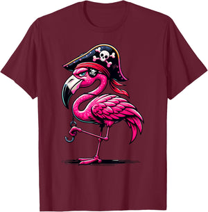 Pirate Pink Flamingo Halloween Party - Jolly Roger T-Shirt - T-Shirt | Maroon