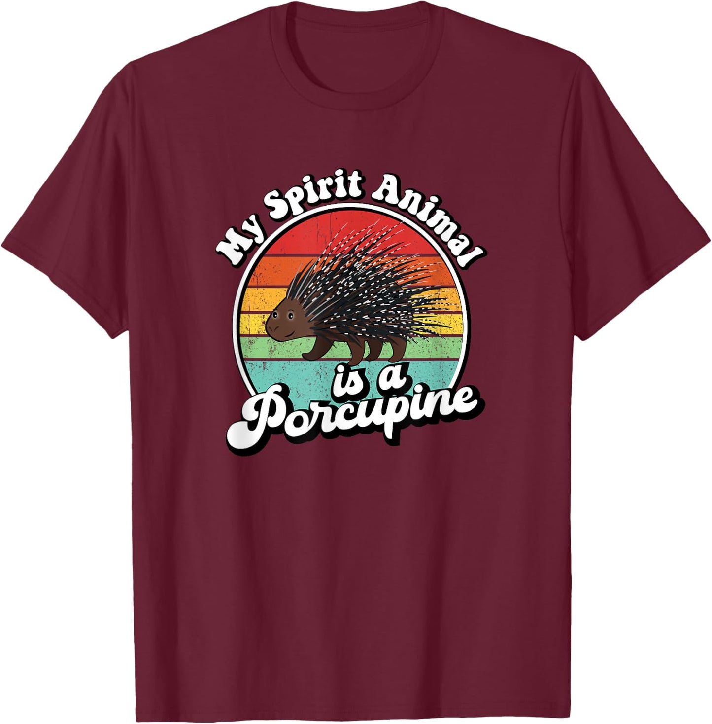 Funny Vintage Retro Spirit Animal Porcupine Lover T-Shirt - T-Shirt | Maroon