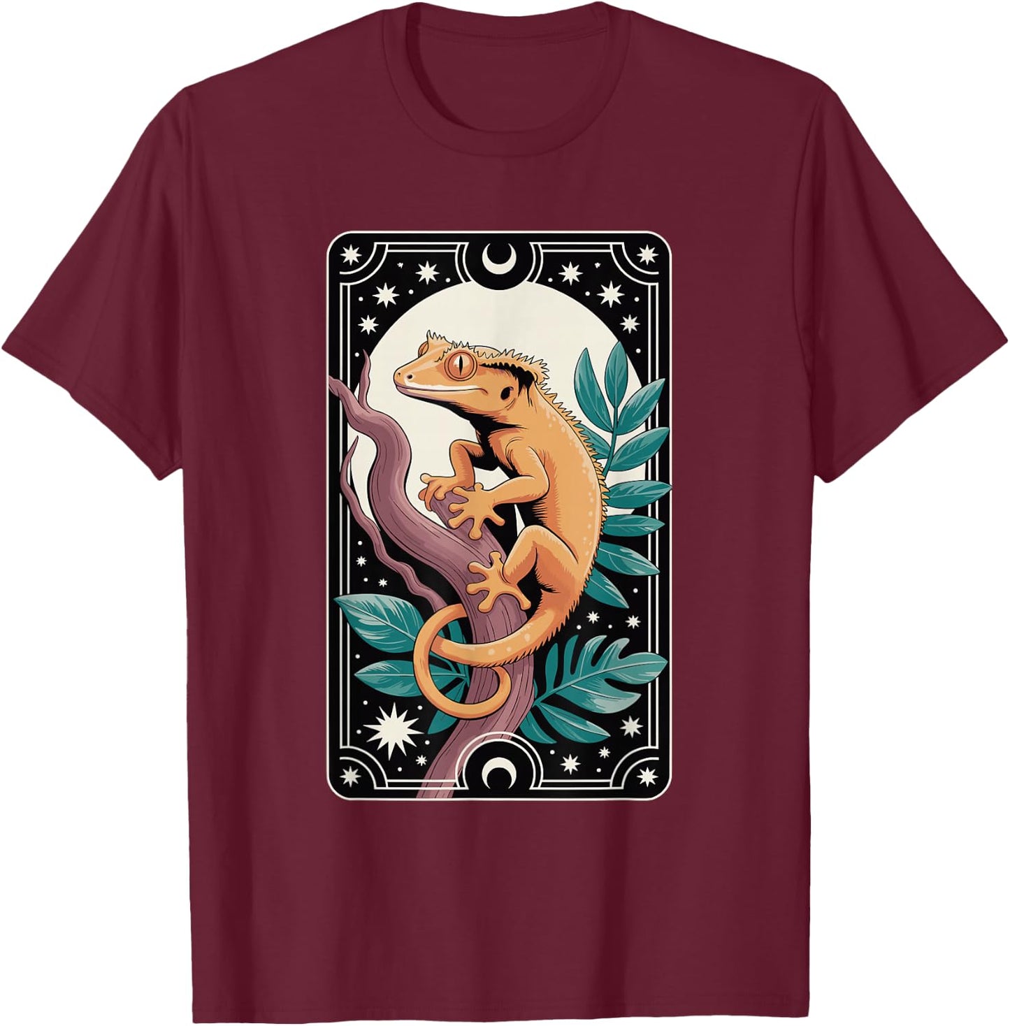 Crested Gecko Tarot Card Mystic Reptile Design T-Shirt - T-Shirt | Maroon