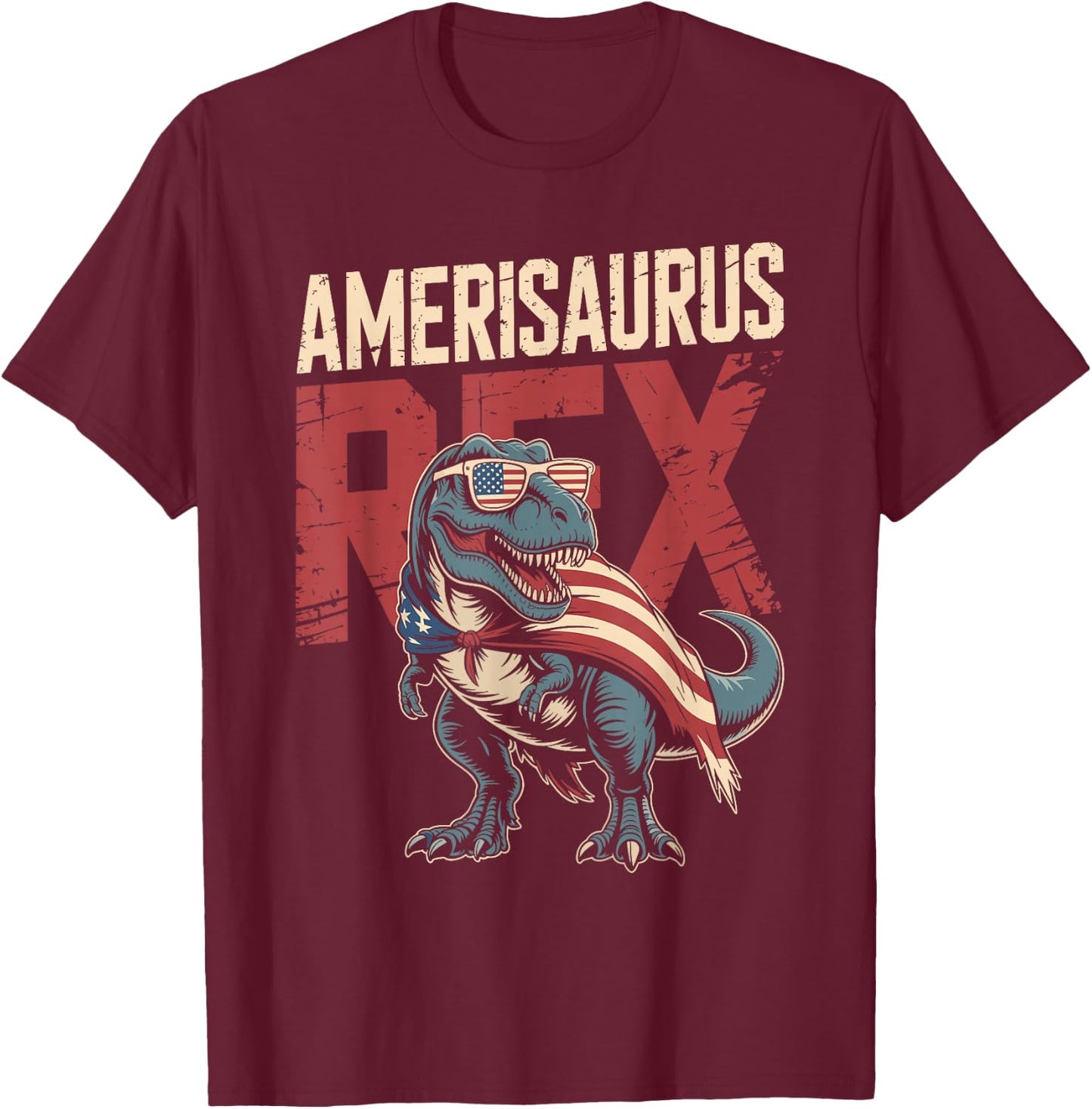 Funny 4th of July Dinosaur Amerisaurus Rex Boys Kids Youth T-Shirt - T-Shirt | Maroon