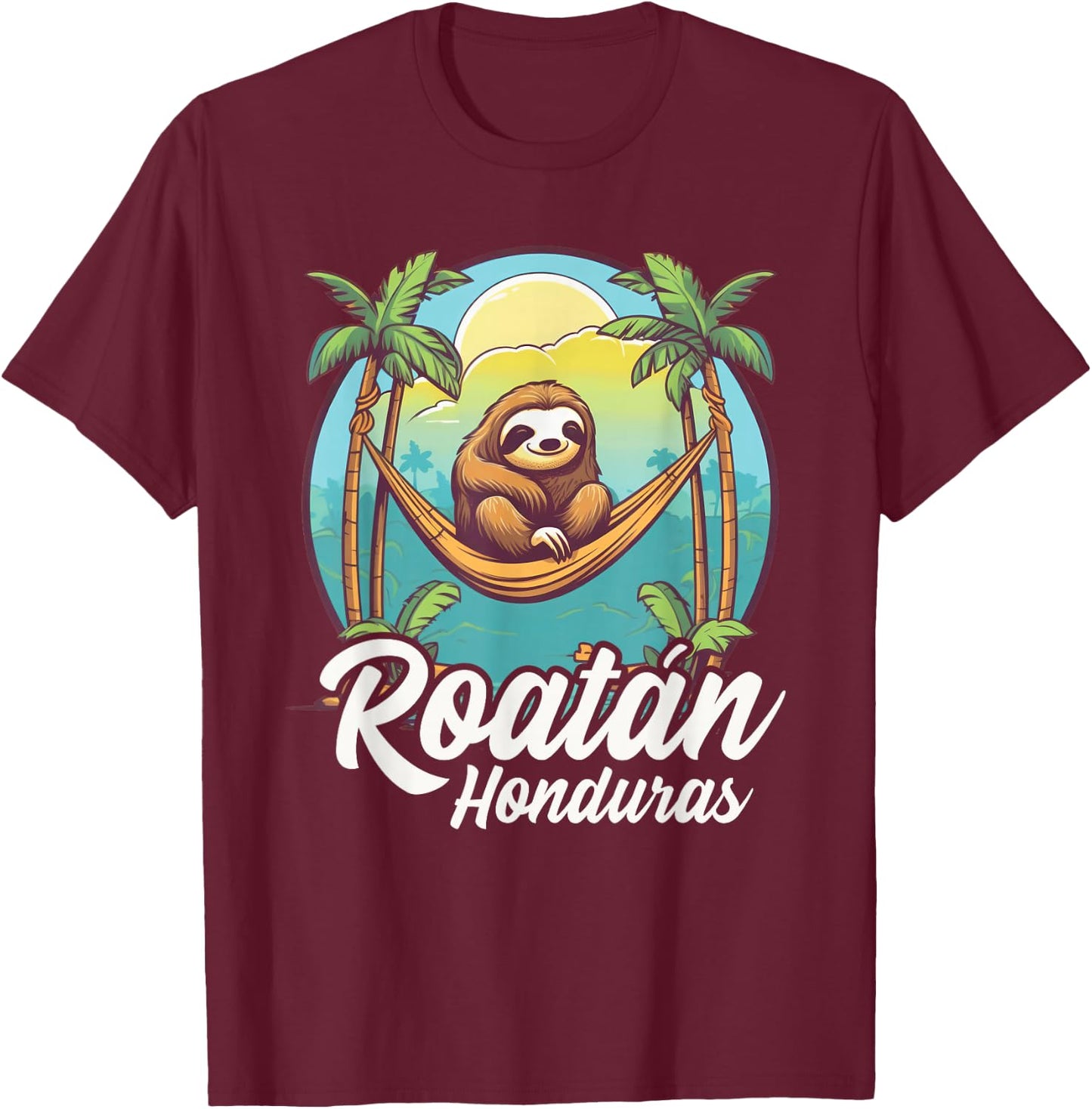 Roatan Sloth, Roatan Honduras Sloth, Roatan T-Shirt - T-Shirt | Maroon