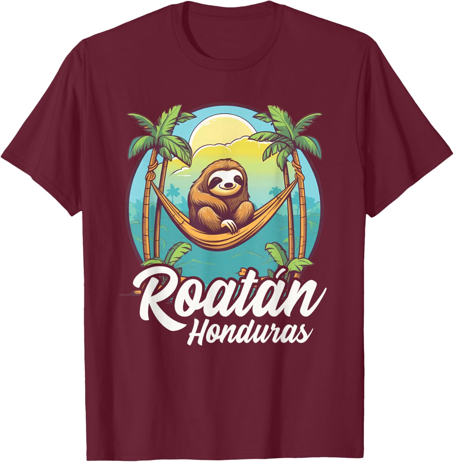 Roatan Sloth, Roatan Honduras Sloth, Roatan T-Shirt - T-Shirt | Maroon