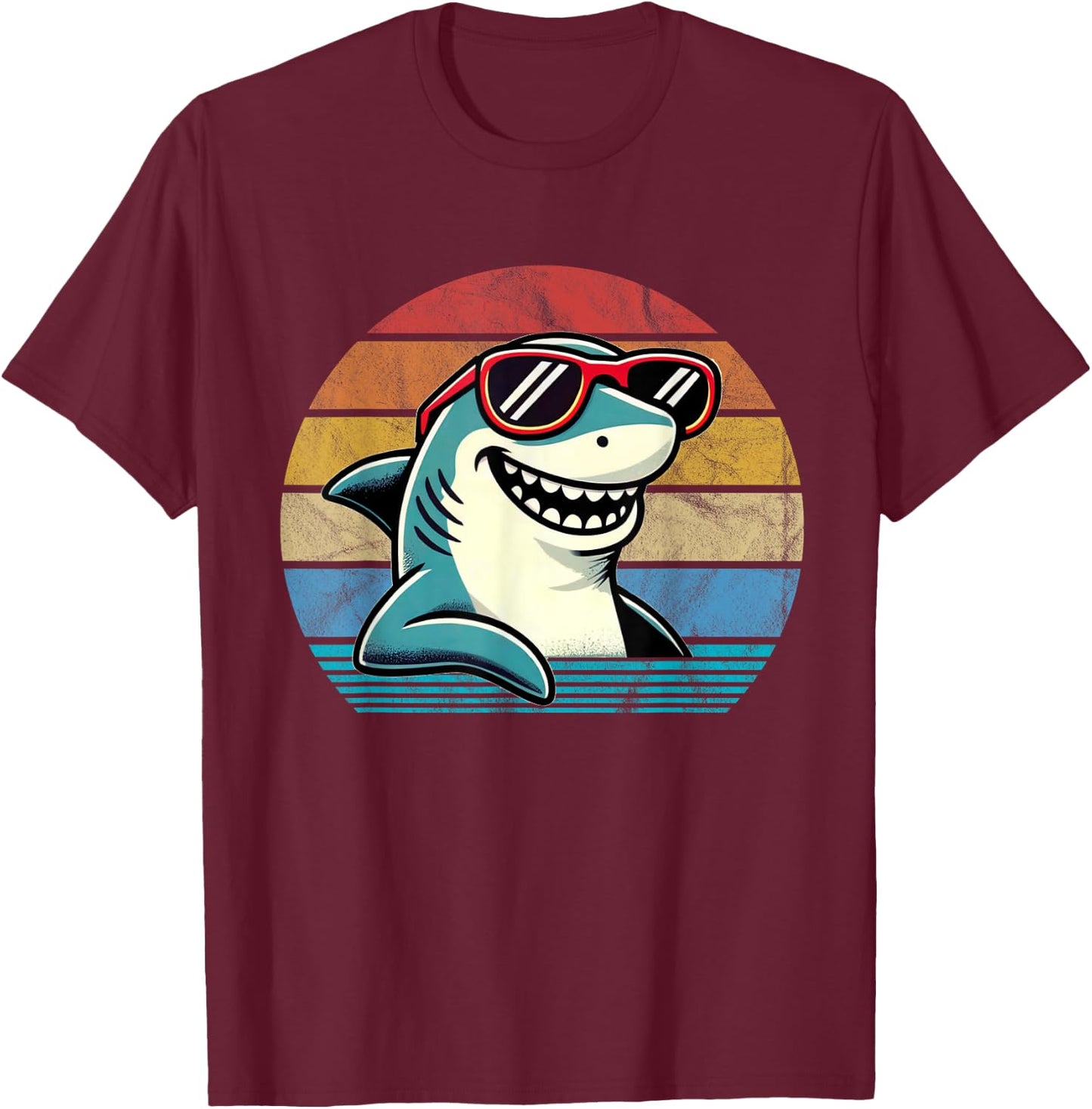 Cool Retro Shark in Sunglasses 70s 80s 90s Funny Shark T-Shirt - T-Shirt | Maroon