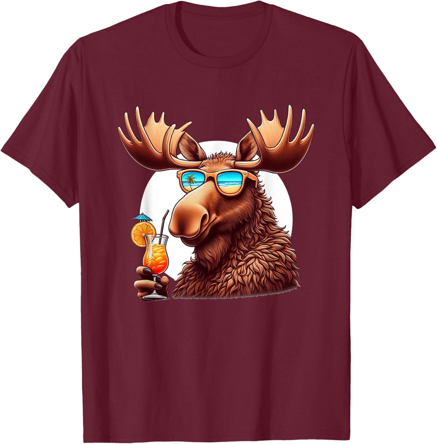 Funny Moose Summer Vacation Sunglasses Moose T-Shirt - T-Shirt | Maroon