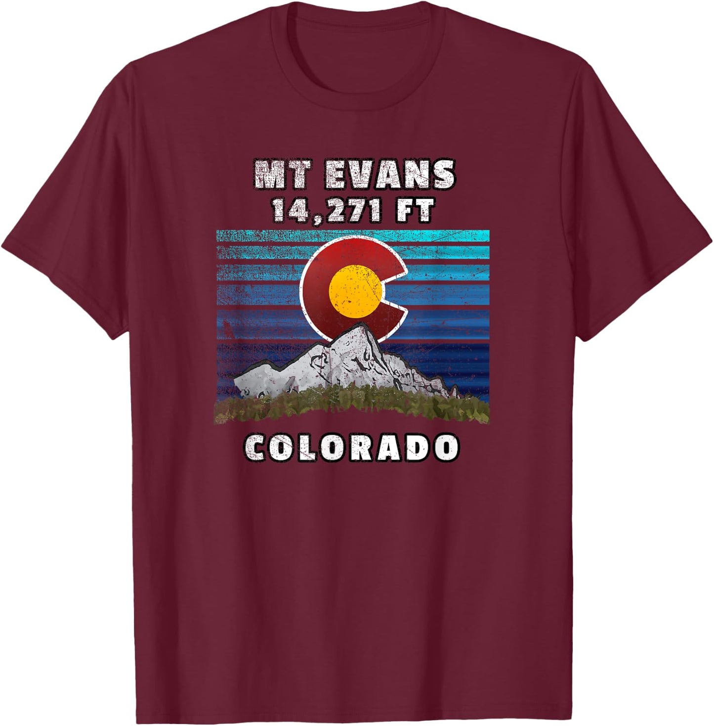 Mounts Evans Colorado Flag Themed Scene T-Shirt - T-Shirt | Maroon