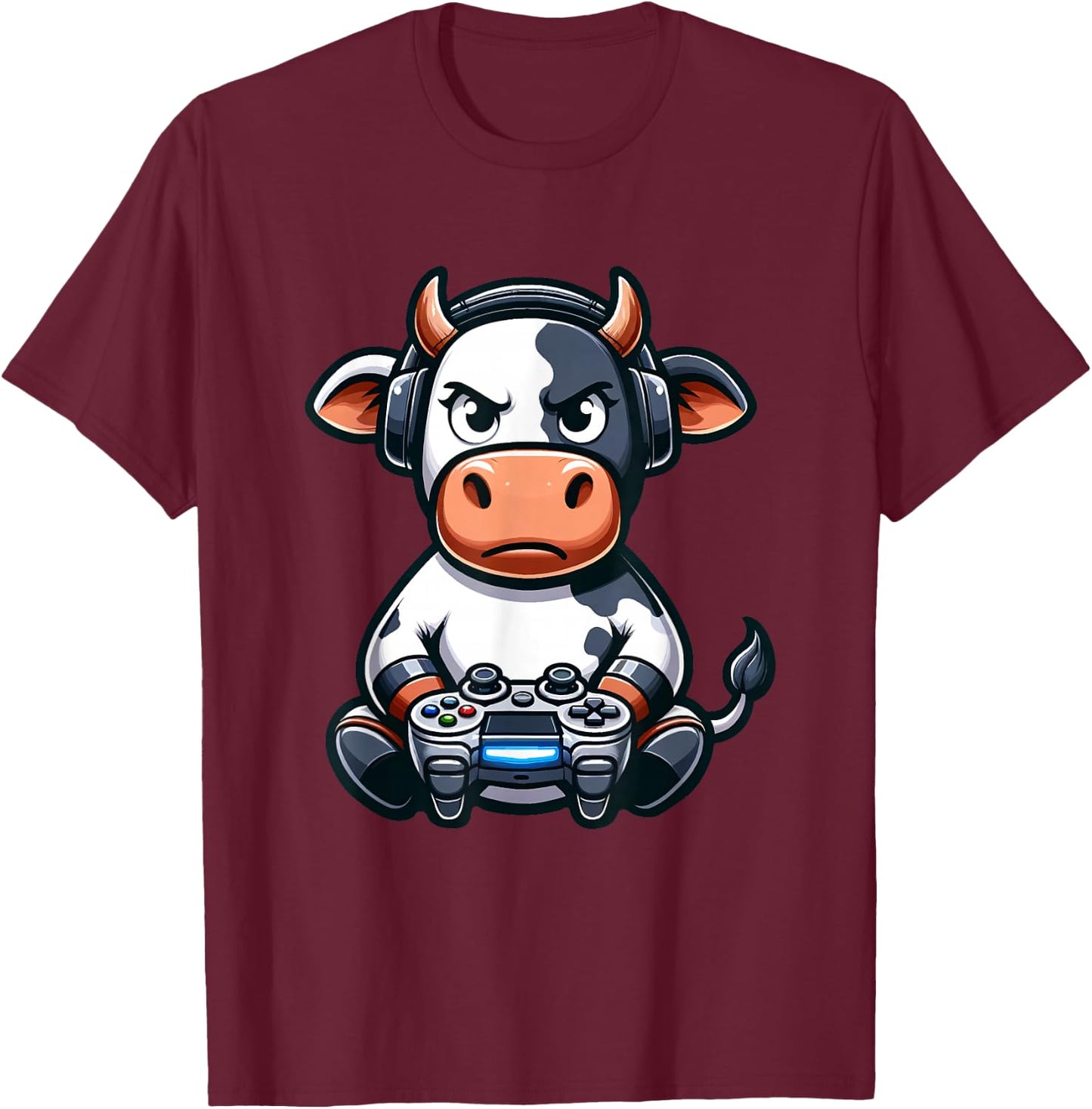 Funny Gamer Cow Video Games Boys Girls Kids T-Shirt - T-Shirt | Maroon