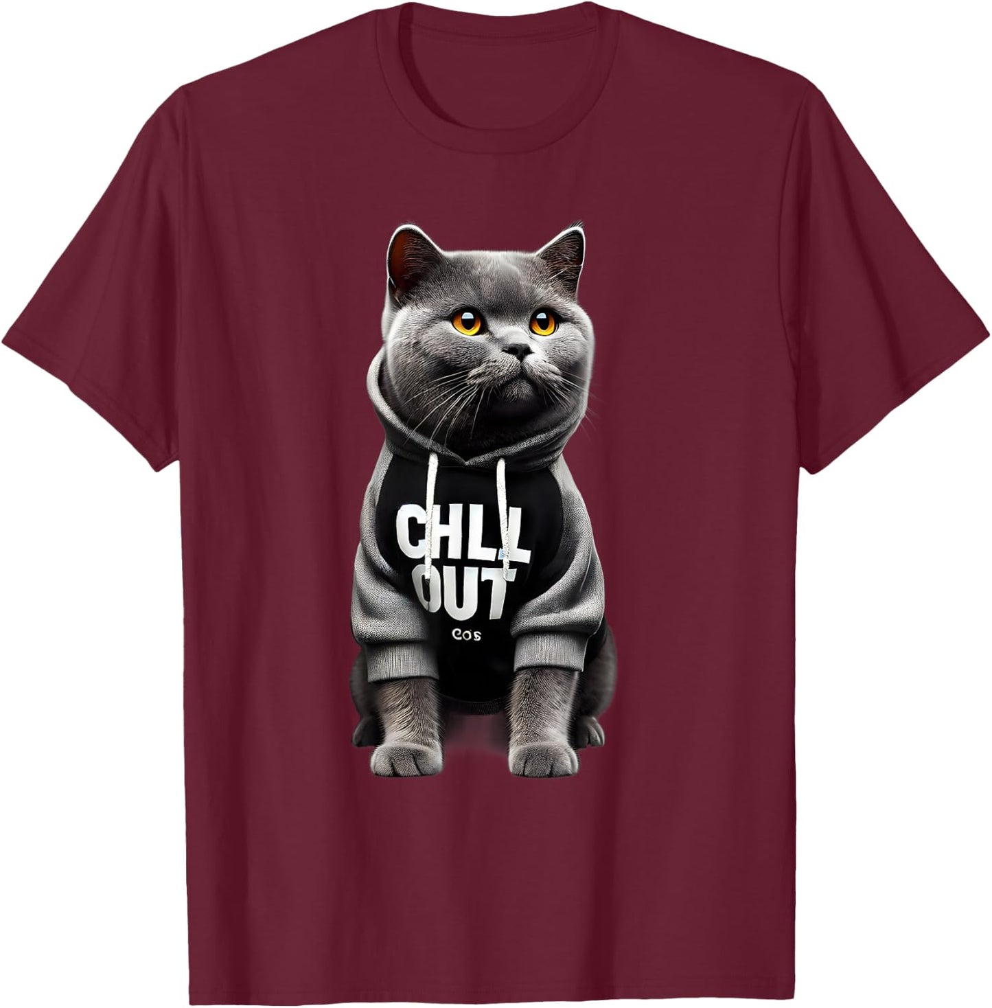 Funny Lazy British Shorthair Cat Chillin Relaxing Chill Out T-Shirt - T-Shirt | Maroon