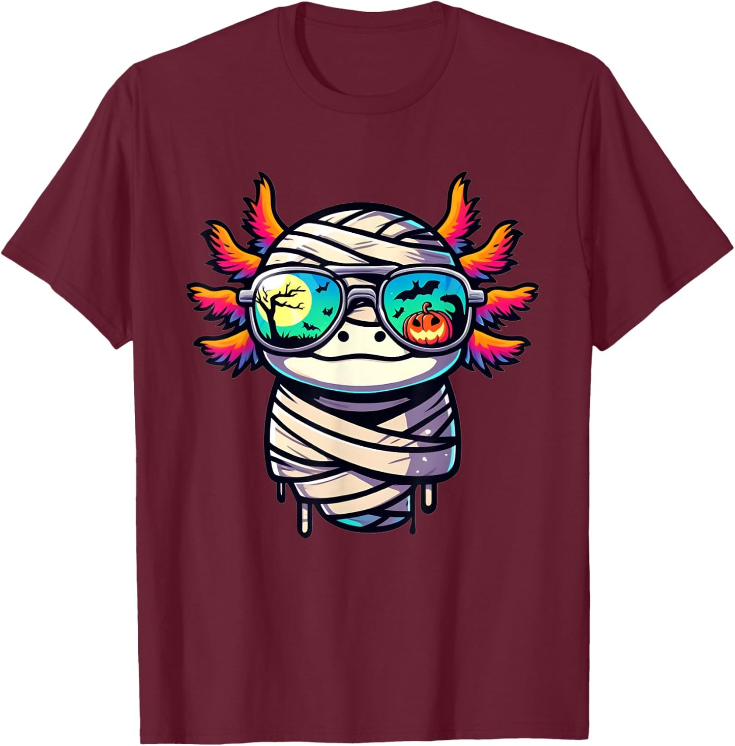 Halloween Axolotl Mummy Wrapped In Style T-Shirt - T-Shirt | Maroon