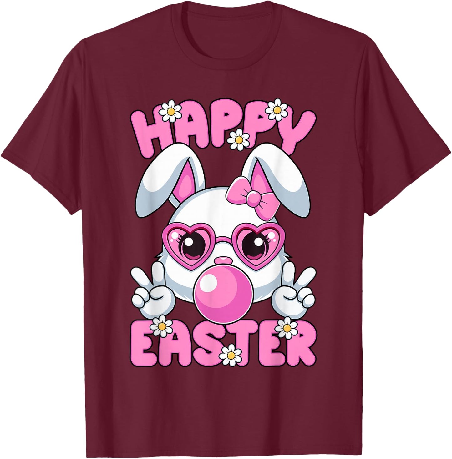 Happy Easter Bunny Face Glasses Easter Day Women Girls Kids T-Shirt - T-Shirt | Maroon