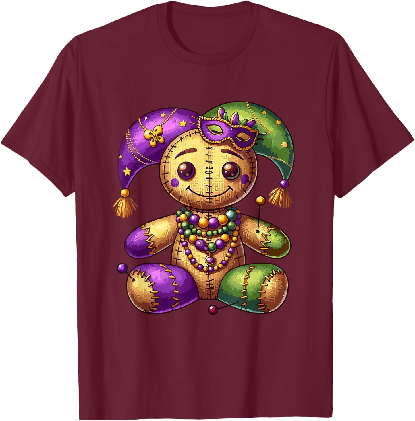 Mardi Gras Witch Doctor Goth Costume Men Women Voodoo Doll T-Shirt - T-Shirt | Maroon